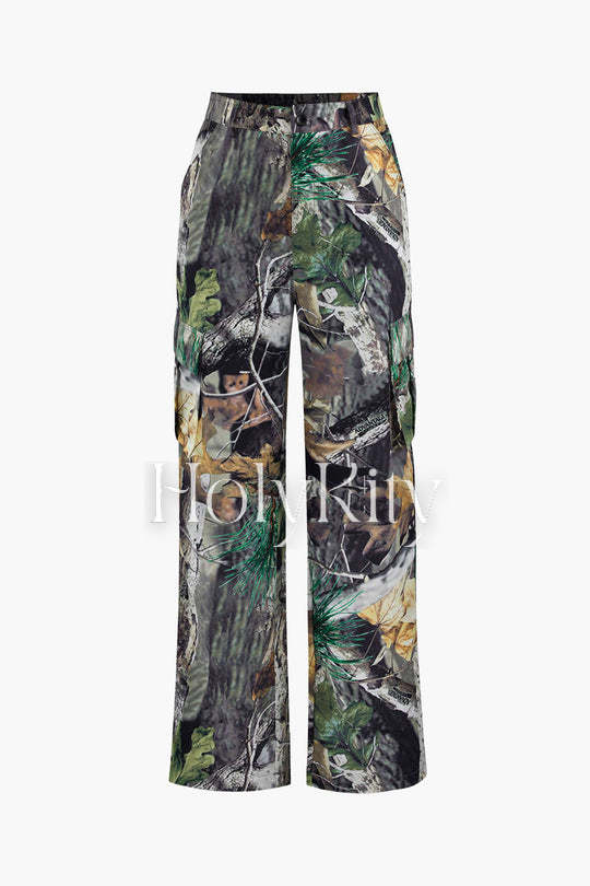 Leaves Print Cargo Pants