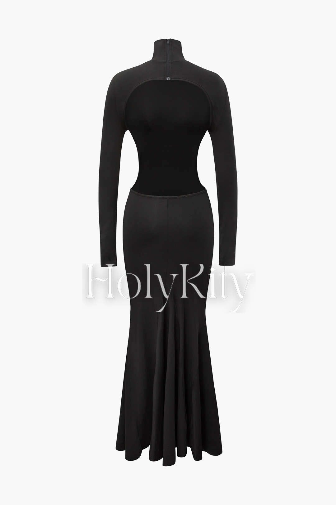 Turtleneck Long Sleeve Backless Maxi Dress