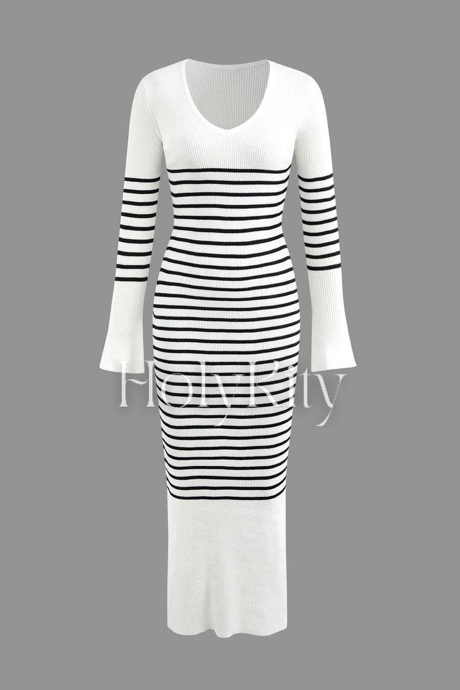 Stripe V-neck Knit Maxi Dress