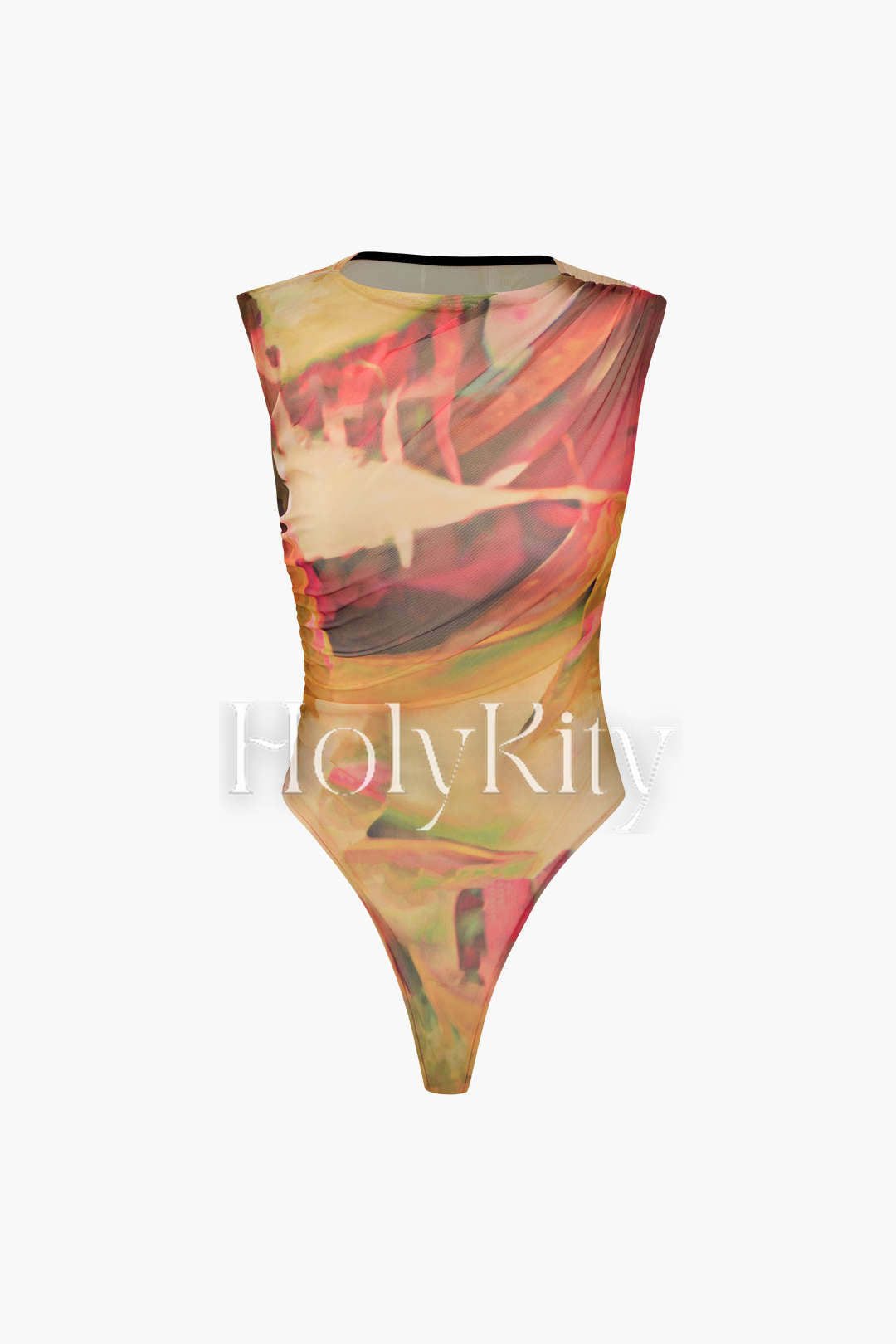 Abstract Print Mesh Sleeveless Bodysuit