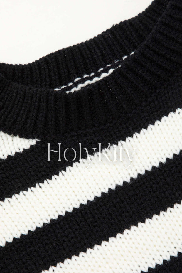 Stripe Knit Long Sleeve Crop Top