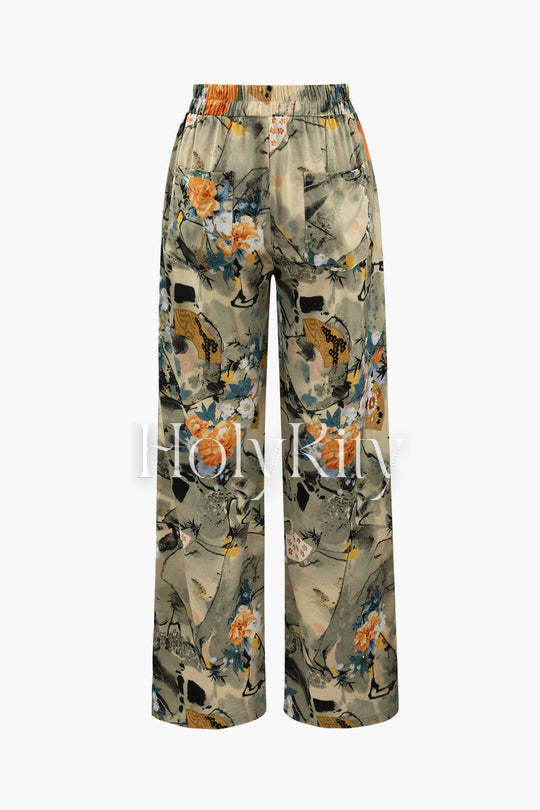 Floral Print Satin Pants