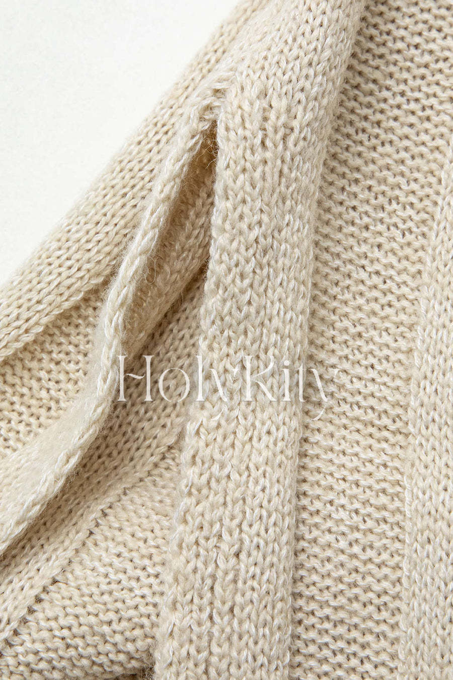 Robe longue fendue en tricot à manches cloche et col en V 