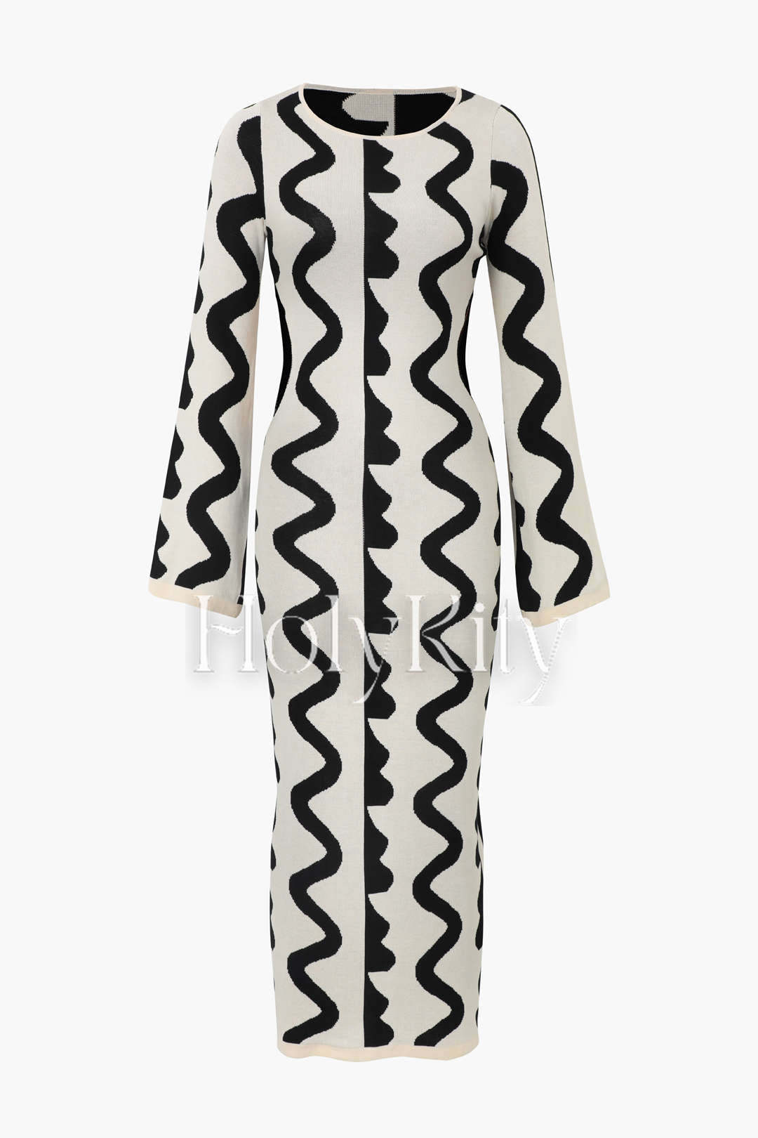 Robe en tricot à manches longues et découpes latérales à motif ondulé