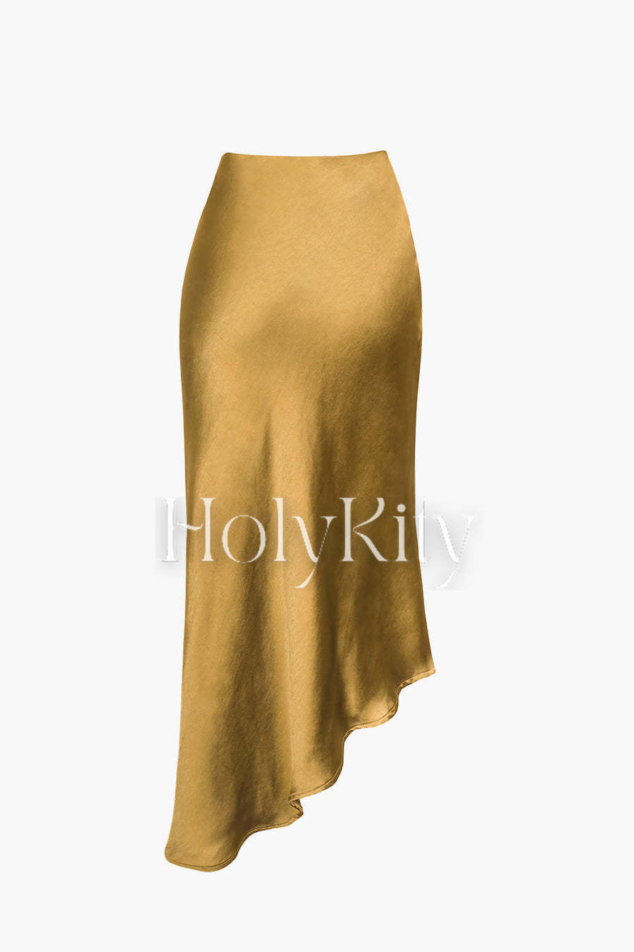 Asymmetric Hem Slit Button Deco Skirt