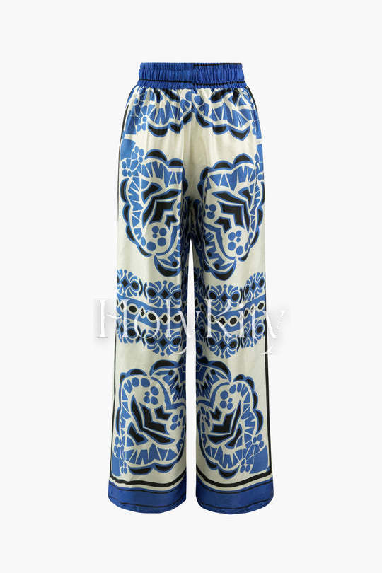 Printed Drawstring Slit Hem Pants