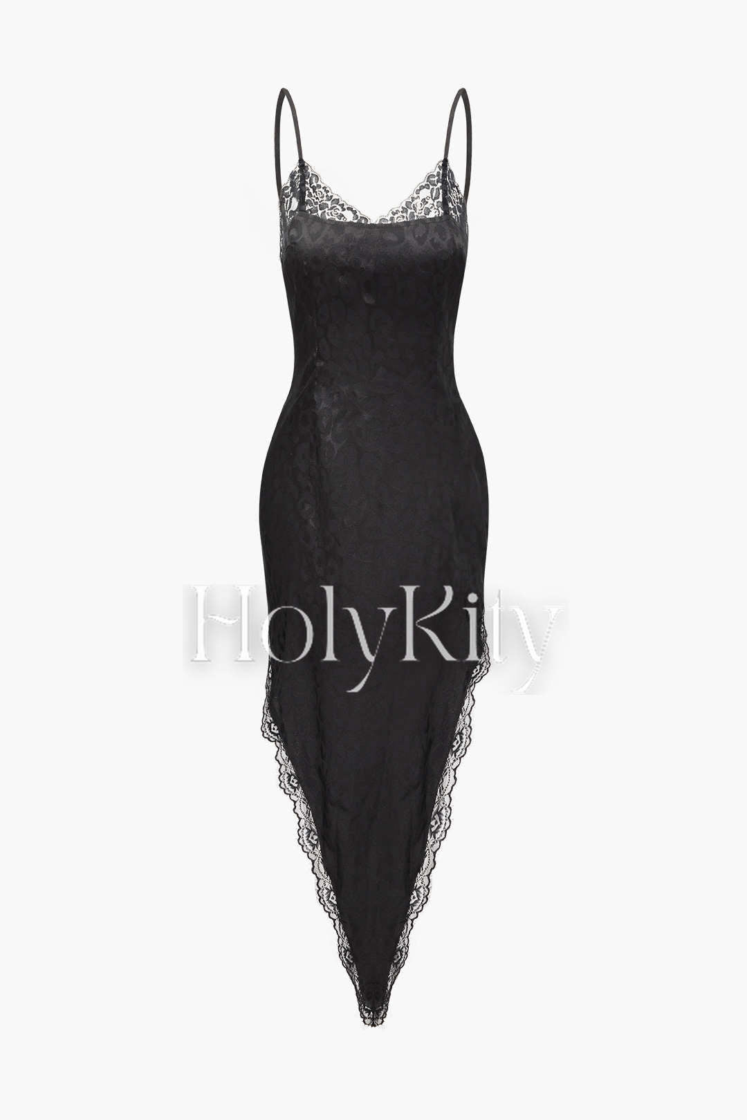Robe longue asymétrique à bordure en dentelle jacquard 