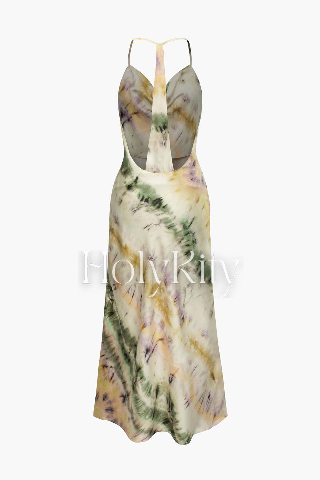 Tie Dye Cowl Neck Backless Maxi Dress