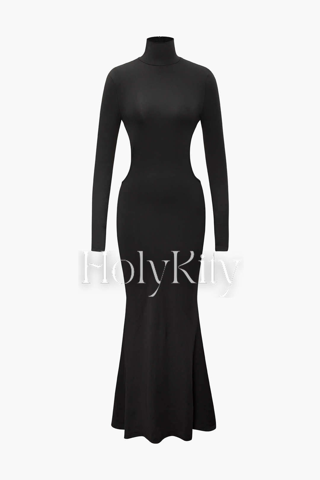 Turtleneck Long Sleeve Backless Maxi Dress