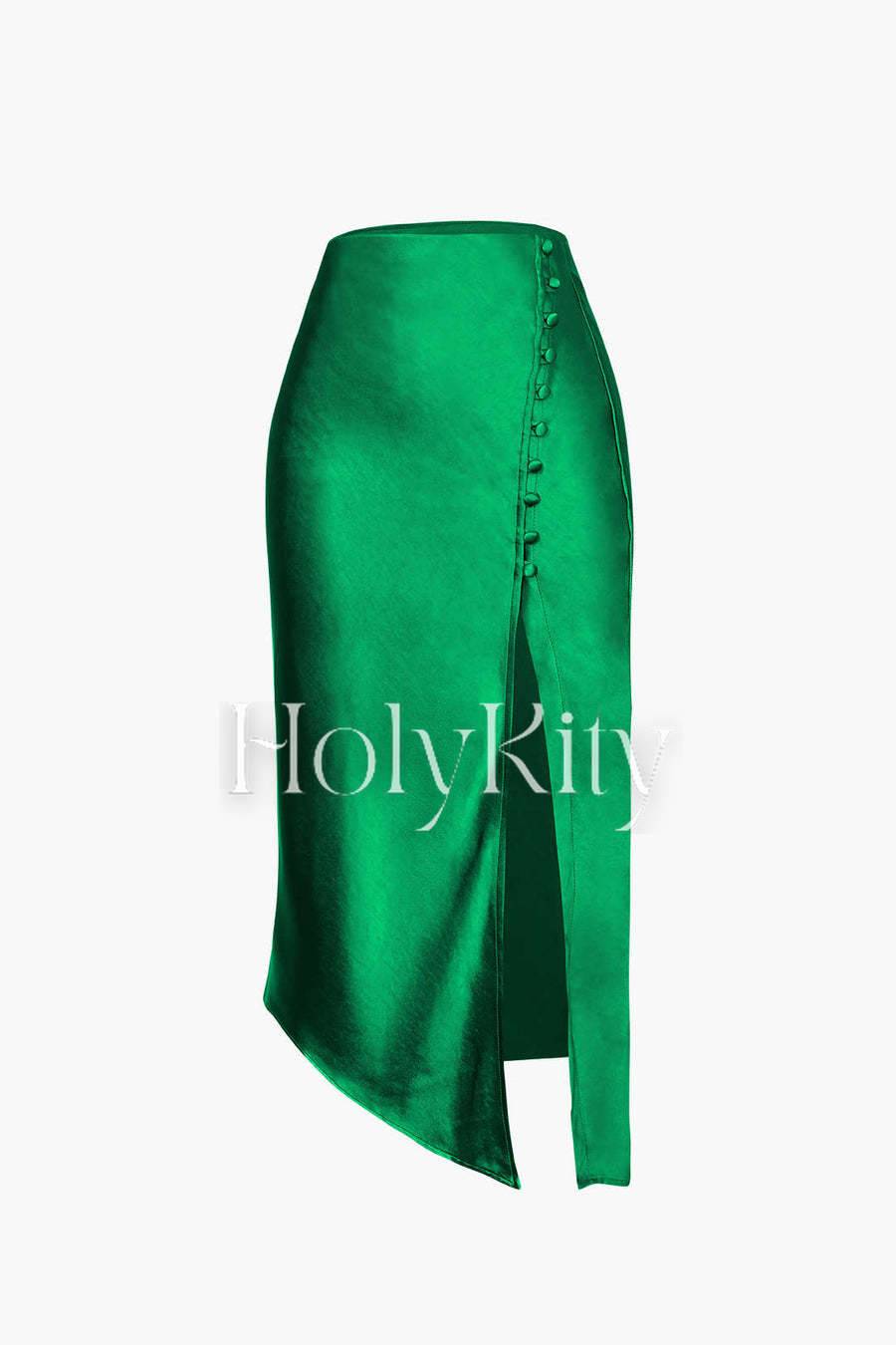 Asymmetric Hem Slit Button Deco Skirt