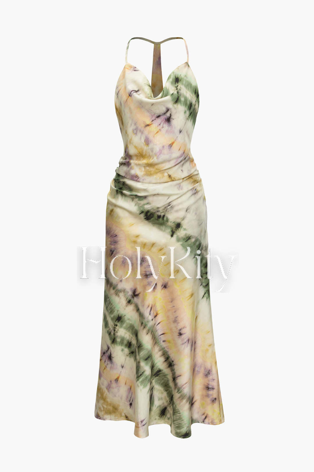 Tie Dye Cowl Neck Backless Maxi Dress