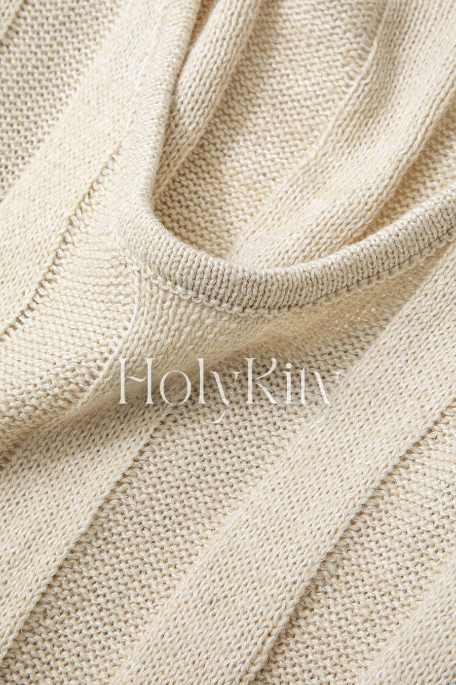 Robe longue fendue en tricot à manches cloche et col en V 